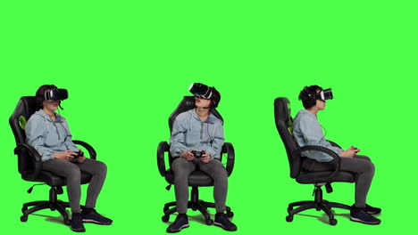 Mujer-Jugando-Videojuegos-En-La-Consola-Con-Controlador-Y-Auriculares-Vr